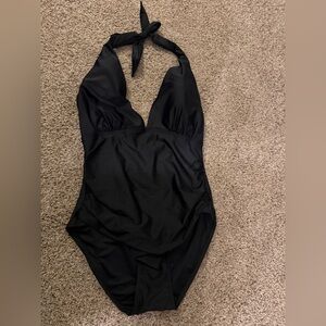 Classic Black Halter One-Piece Swimsuit by DKNY
